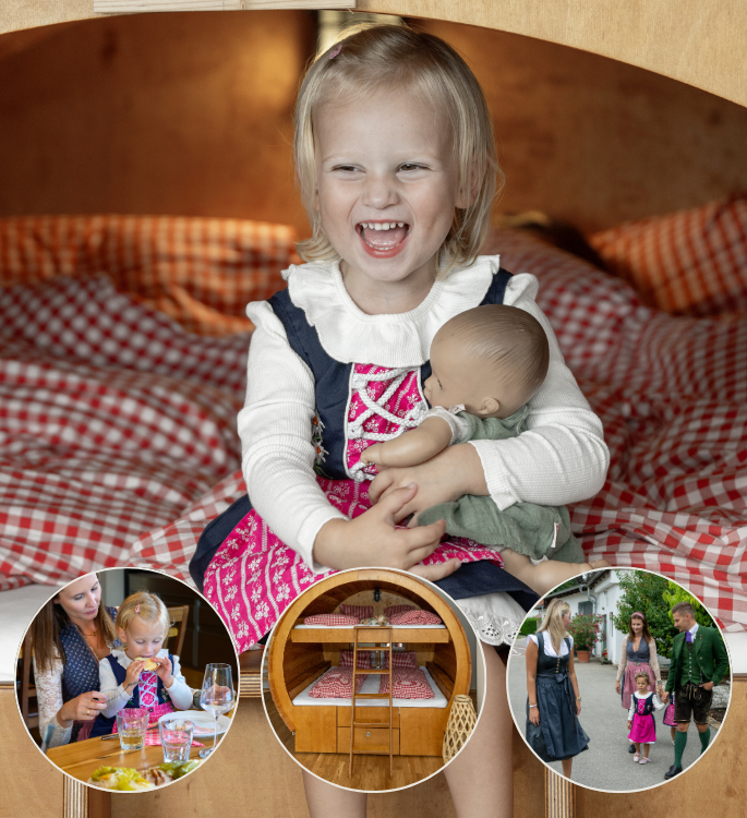 Schlafen im Familienfass mit einem Kind & Heurigenschmankerln